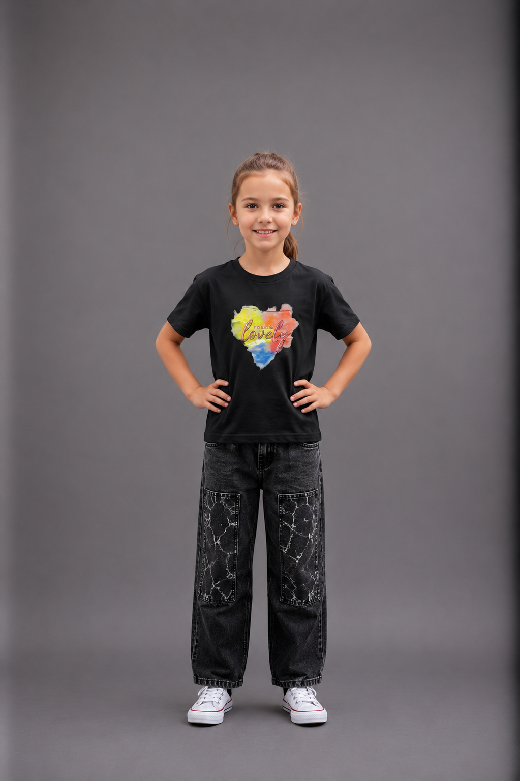T-shirt fille imprimé cœur –  Lot de 6 Pièces (Tailles 4 à 14 ans) - 91039M