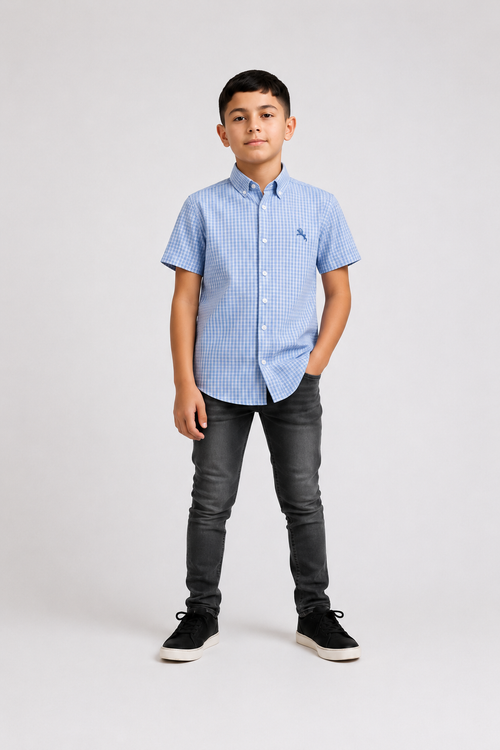 Chemise garçon manches courtes à carreaux avec col classique – Lot de 12 Pièces (Tailles 4 à 14 ans) - 90068M