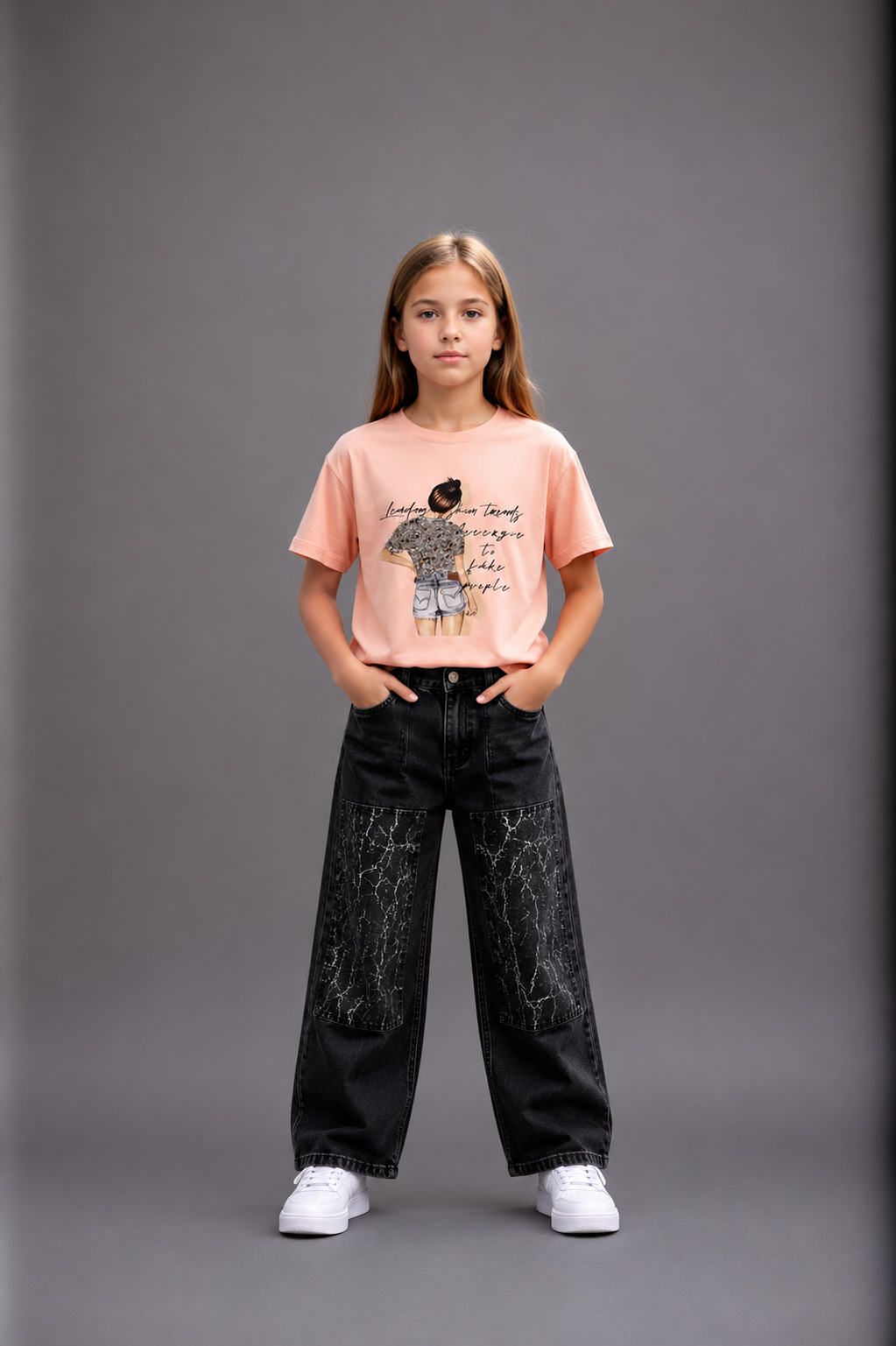 T-shirt fille manches courtes imprimé graphique – Lot de 12 Pièces (Tailles 4 à 14 ans) - 91040M