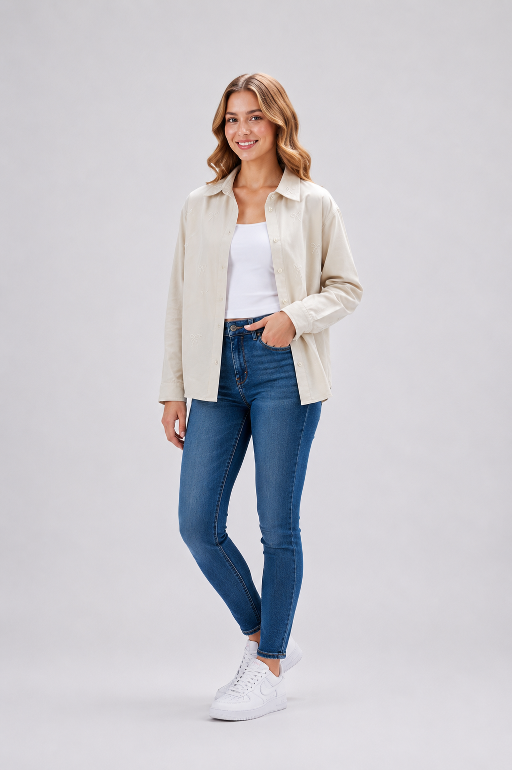 Chemise fille manches longues avec broderies –  Lot de 12 Pièces (Tailles 4 à 14 ans) - 91035M
