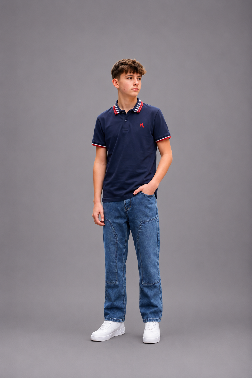 Polo garçon avec col et manches contrastés rayés – Lot de 12 Pièces (Tailles 4 à 14 ans) - 90092M