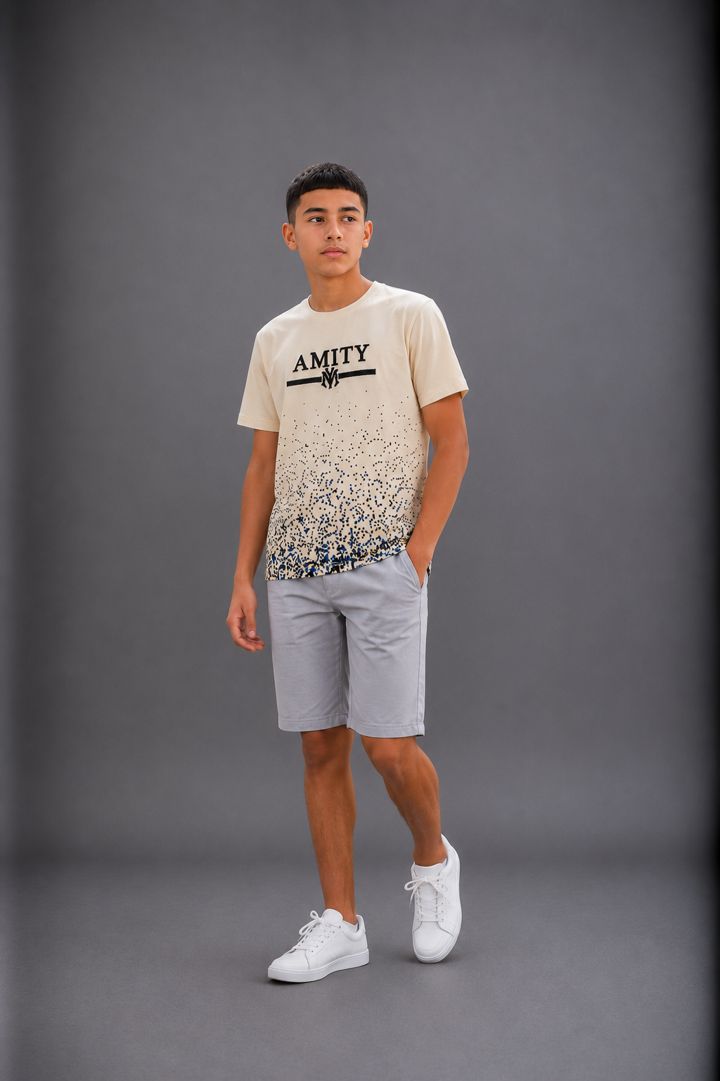 T-shirt garçon imprimé AMITY avec effet dégradé graphique – Vente en gros lot de 6 - 29156M