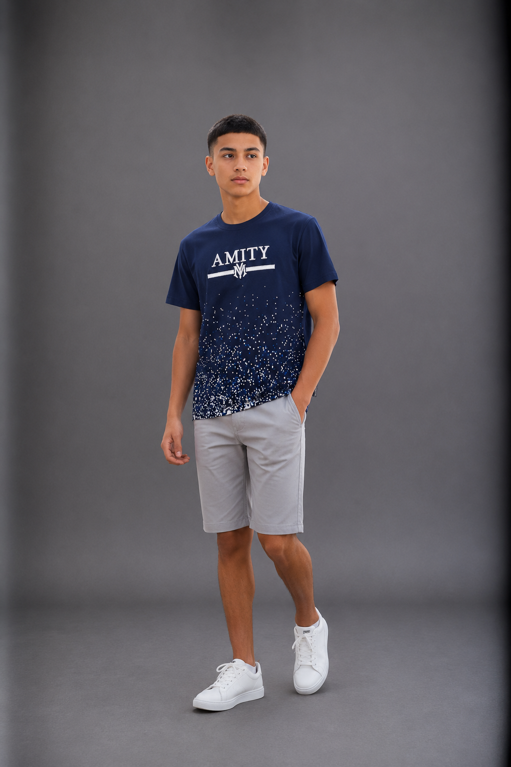 T-shirt garçon imprimé AMITY avec effet dégradé graphique – Vente en gros lot de 6 - 29156M