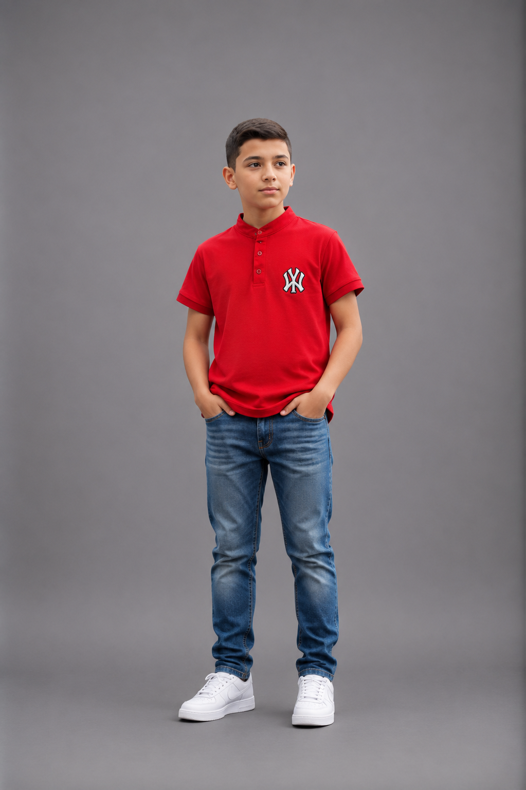 Polo garçon col tunisien avec logo poitrine – Lot de 12 Pièces (Tailles 4 à 14 ans) -  90091M