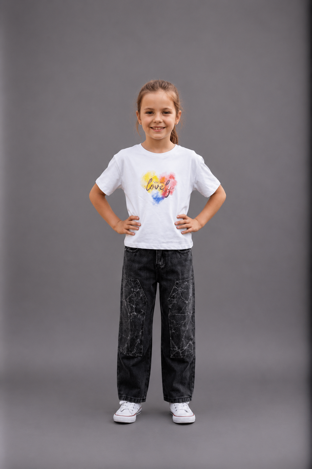 T-shirt fille imprimé cœur –  Lot de 6 Pièces (Tailles 4 à 14 ans) - 91039M