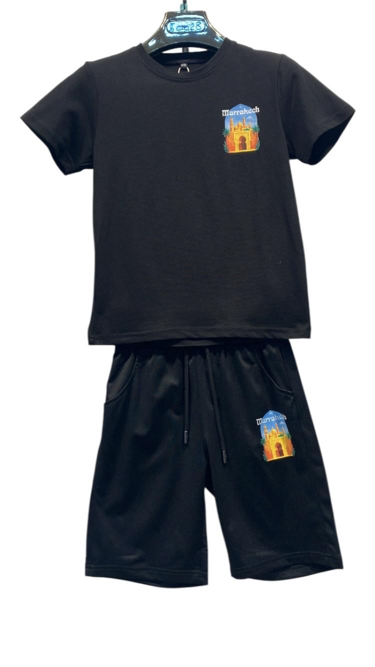 Ensemble Enfant Garçon T-shirt Imprimé & Short Assorti – Style Décontracté – Lot de 6 Pièces (Tailles 4 à 14 ans)