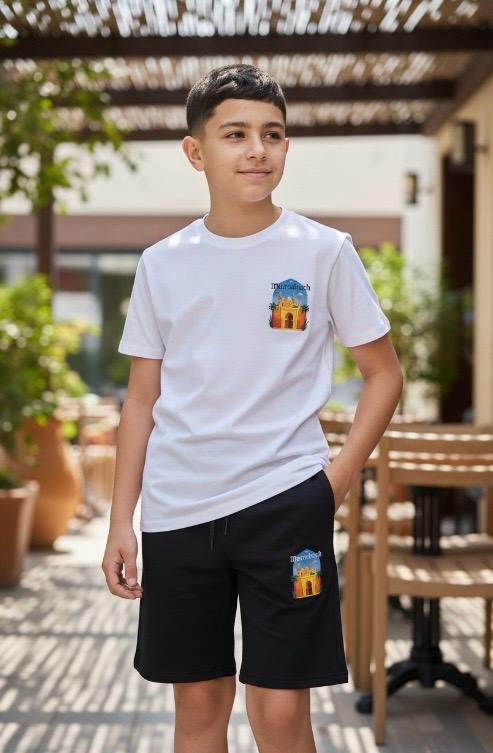 Ensemble Enfant Garçon T-shirt Imprimé & Short Assorti – Style Décontracté – Lot de 6 Pièces (Tailles 4 à 14 ans)