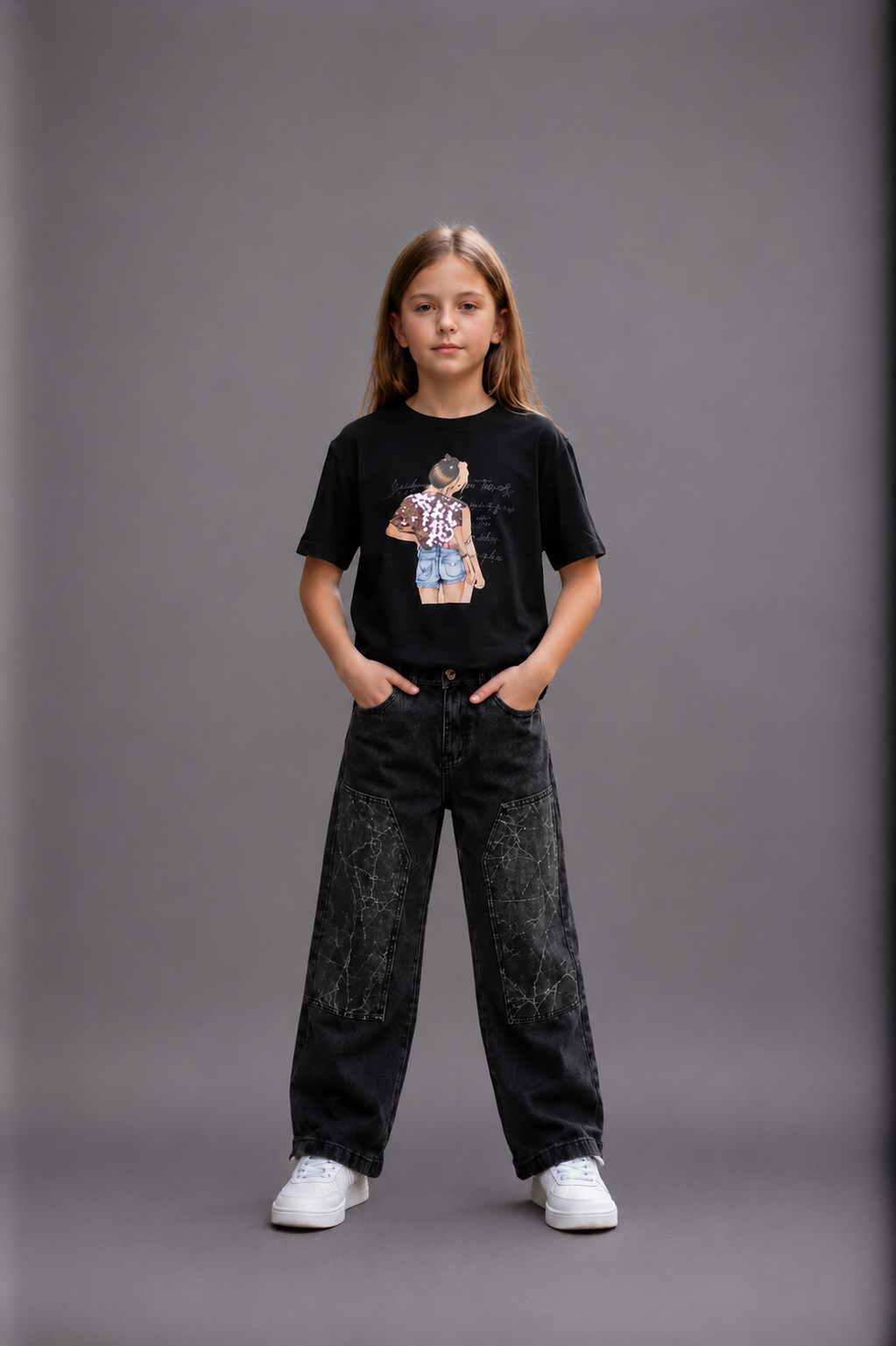 T-shirt fille manches courtes imprimé graphique – Lot de 12 Pièces (Tailles 4 à 14 ans) - 91040M