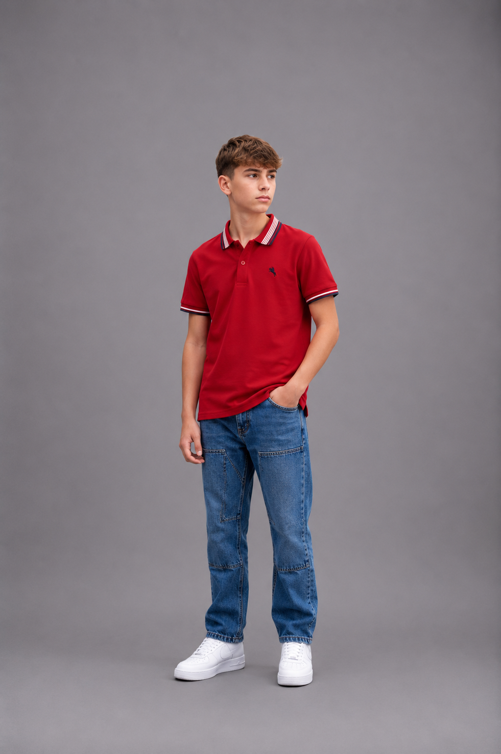 Polo garçon avec col et manches contrastés rayés – Lot de 12 Pièces (Tailles 4 à 14 ans) - 90092M