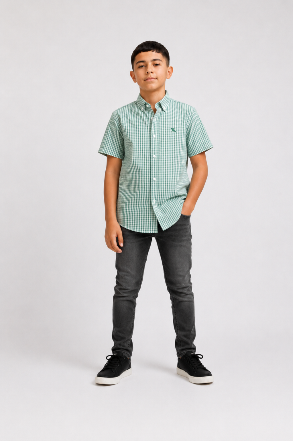 Chemise garçon manches courtes à carreaux avec col classique – Lot de 12 Pièces (Tailles 4 à 14 ans) - 90068M