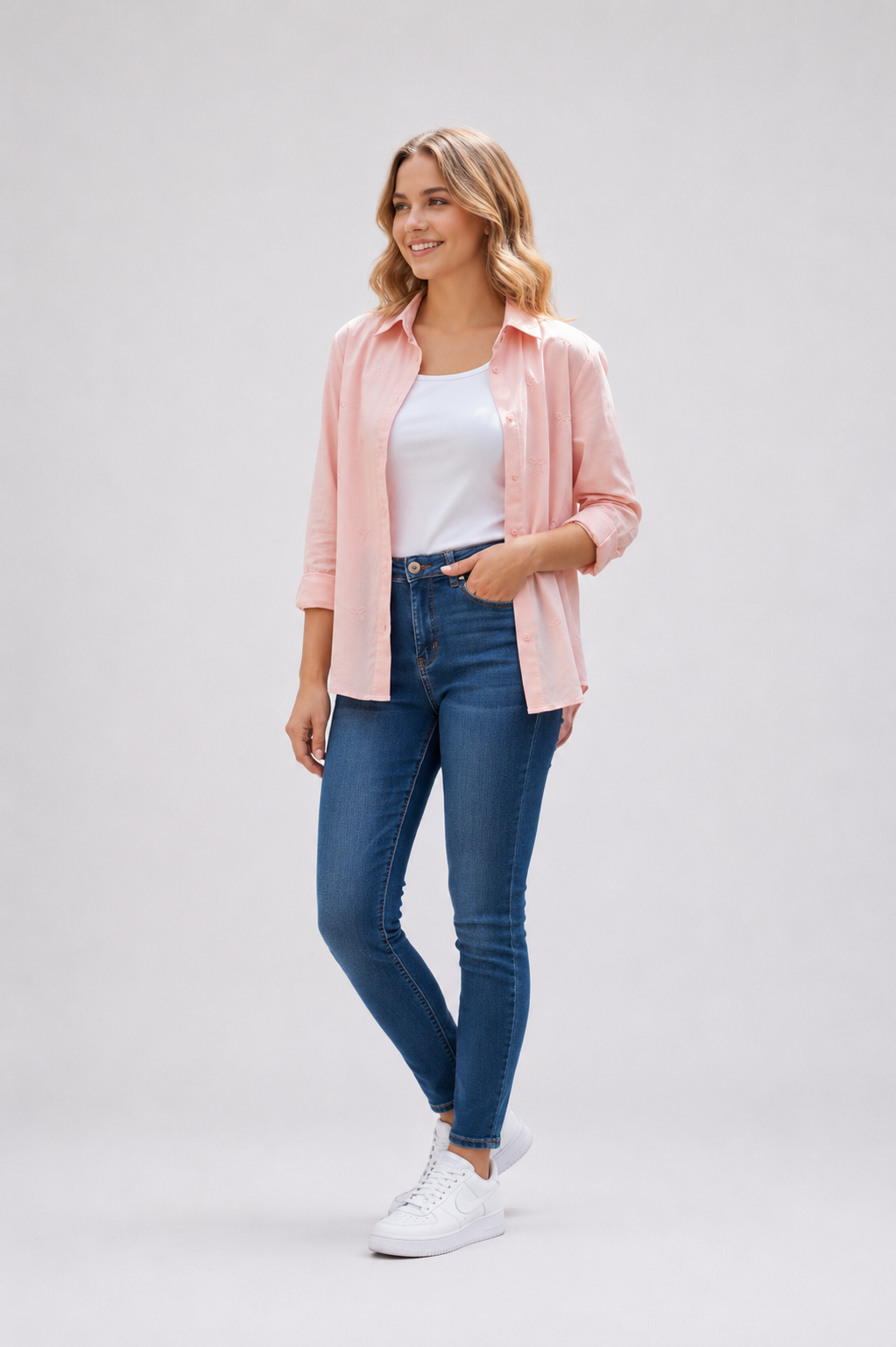 Chemise fille manches longues avec broderies –  Lot de 12 Pièces (Tailles 4 à 14 ans) - 91035M