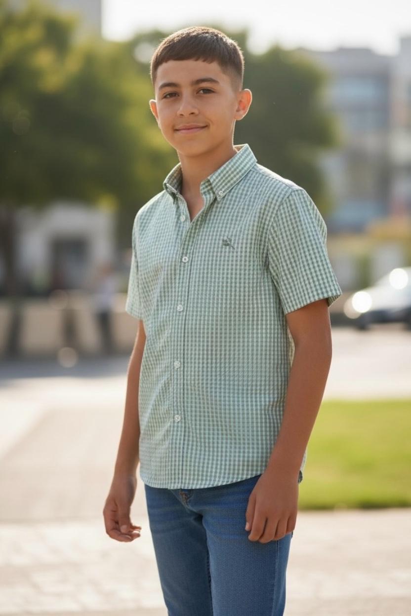 Chemise garçon manches courtes à carreaux avec col classique – Lot de 6 Pièces (Tailles 4 à 14 ans)