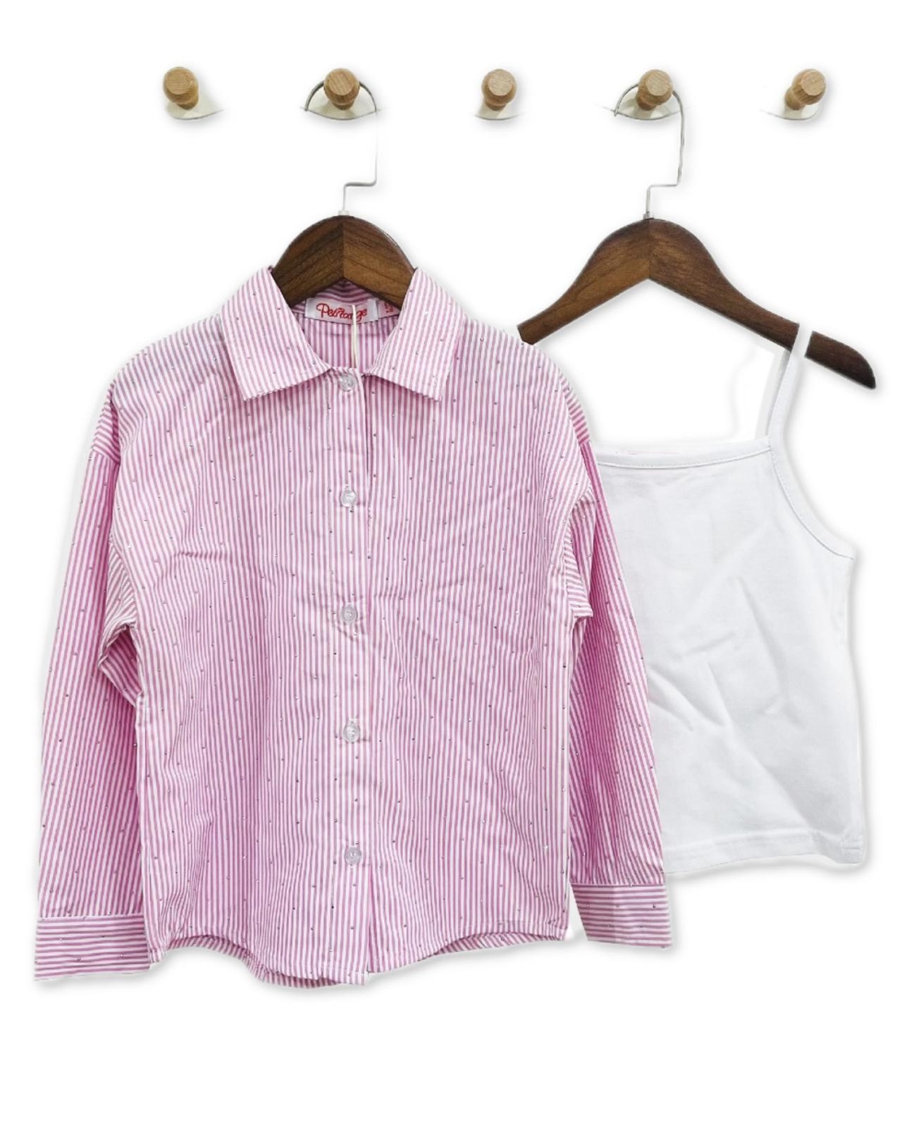 Ensemble fille chemise rayée et débardeur –  Lot de 6 Pièces (Tailles 4 à 14 ans)