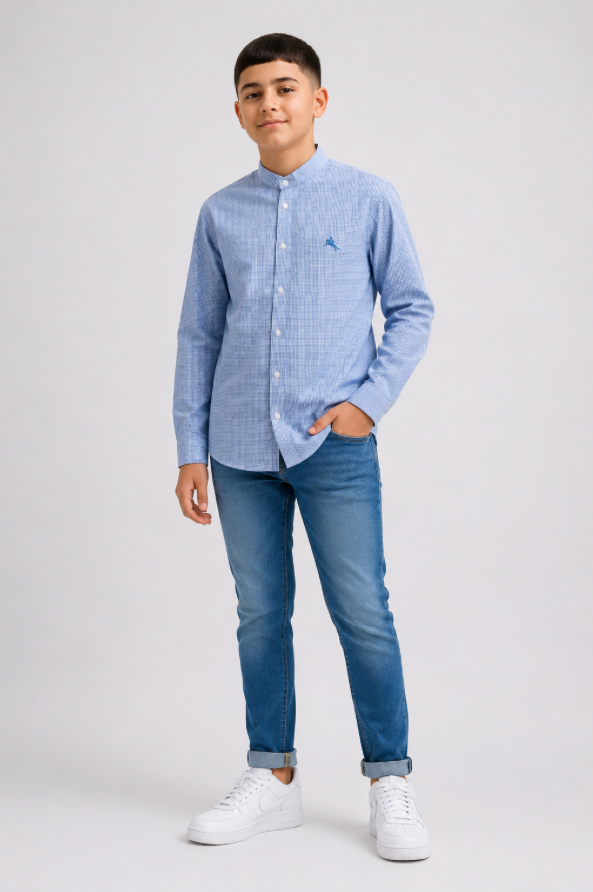 Chemise enfant manches longues coupe classique – Pack 6 pièces tailles 4 à 14 ans - Réf : 90070