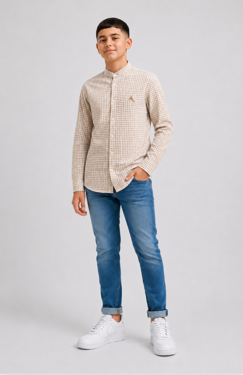 Chemise garçon manches longues à rayures avec col officier – Lot de 12 Pièces (Tailles 4 à 14 ans) - 90083M