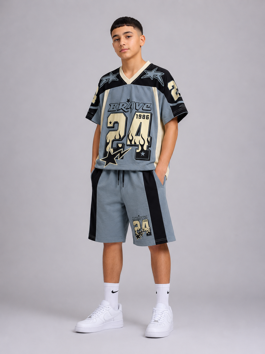 Ensemble garçon t-shirt imprimé Brave 24 et short assorti – Lot de 12 Pièces (Tailles 6 à 14 ans) - 60020M