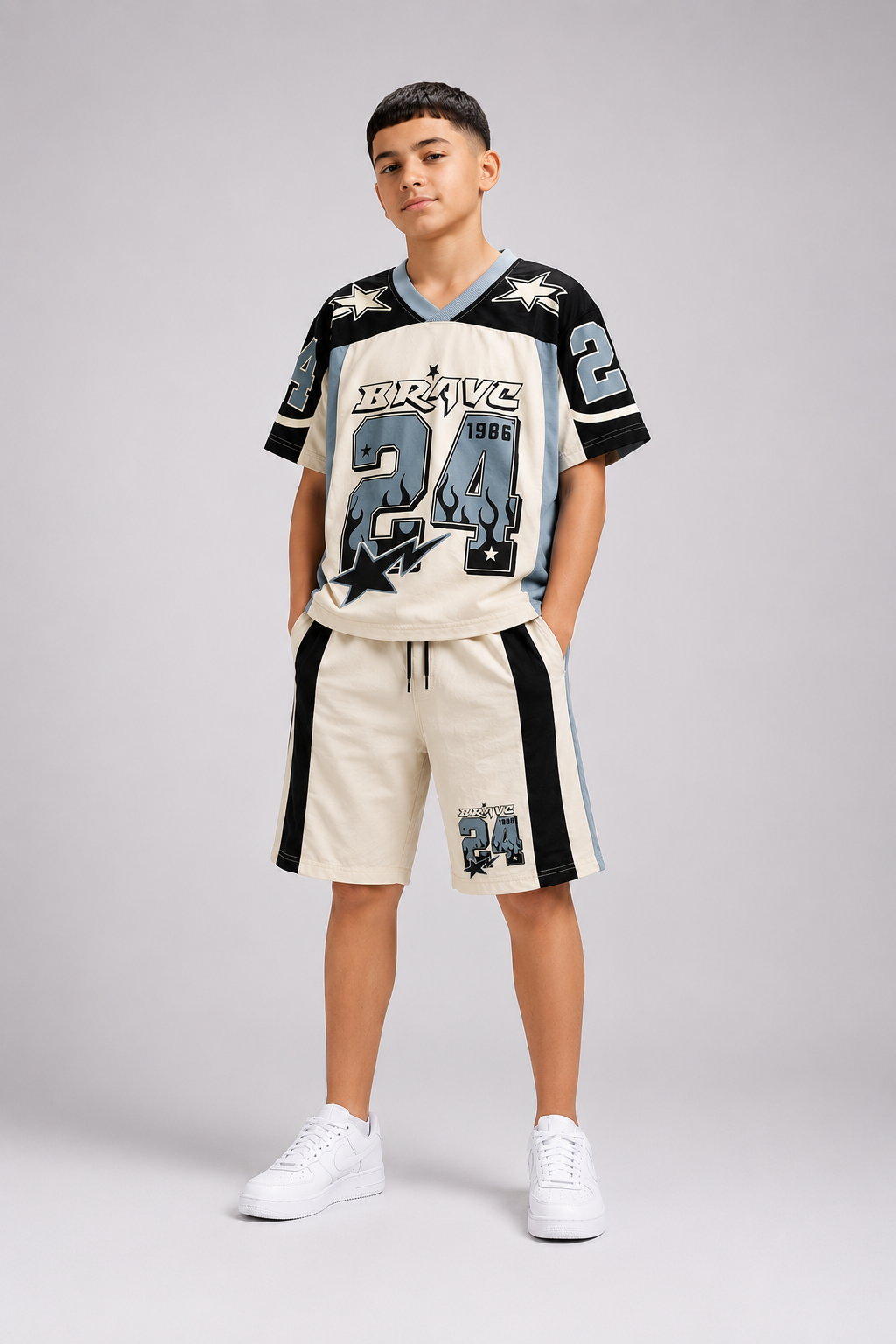 Ensemble garçon t-shirt imprimé Brave 24 et short assorti – Lot de 12 Pièces (Tailles 6 à 14 ans) - 60020M