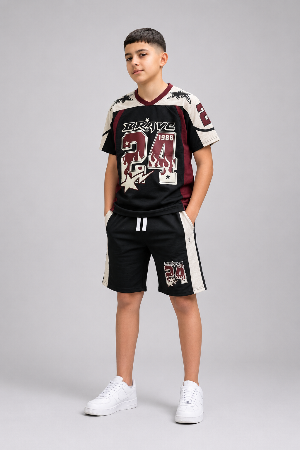 Ensemble garçon t-shirt imprimé Brave 24 et short assorti – Lot de 12 Pièces (Tailles 6 à 14 ans) - 60020M