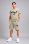 Ensemble Enfant Garçon T-shirt Imprimé Chicago & Short Assorti – Style Casual – Lot de 6 Pièces (Tailles 4 à 14 ans) - Réf : 50023M