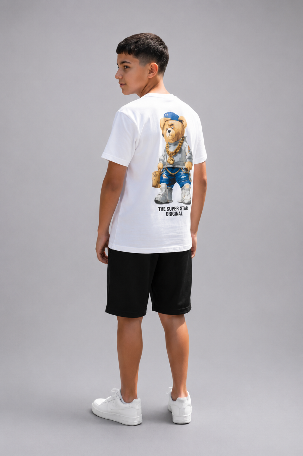 Ensemble Enfant Garçon T-shirt Imprimé Ourson & Short Streetwear – Lot de 6 Pièces (Tailles 4 à 14 ans) - Réf : 50027M