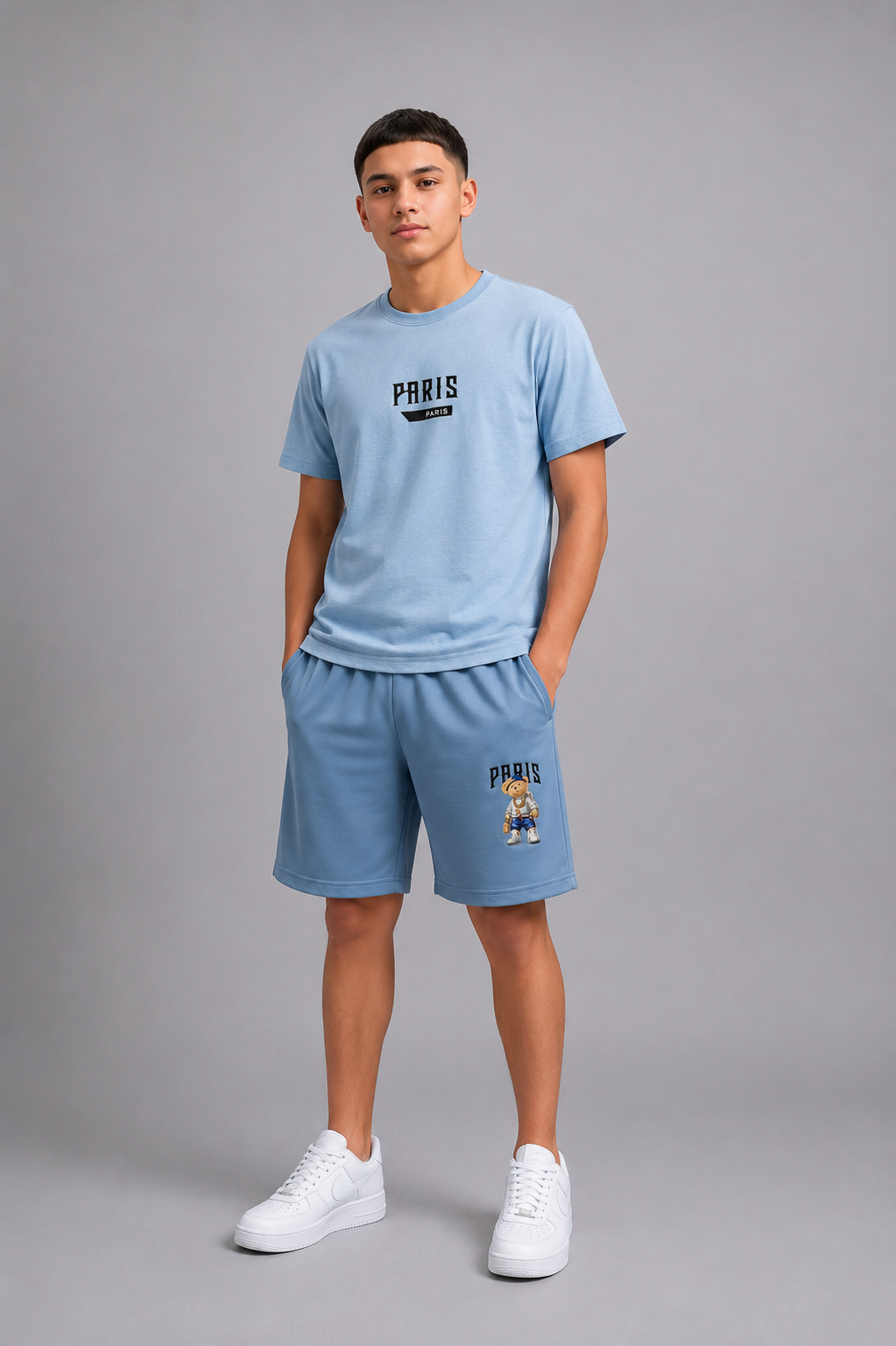 Ensemble Enfant Garçon T-shirt Imprimé Ourson Dos & Short Assorti – Style Streetwear – Lot de 6 Pièces (Tailles 4 à 14 ans) - Réf : 50026M