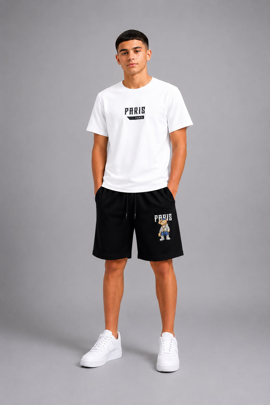 Ensemble Enfant Garçon T-shirt Imprimé Ourson Dos & Short Assorti – Style Streetwear – Lot de 6 Pièces (Tailles 4 à 14 ans) - Réf : 50026M