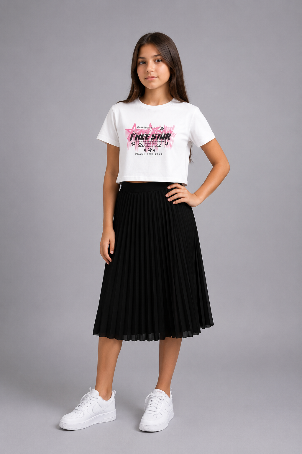 Ensemble fille jupe plissée et t-shirt manches courtes – Lot de 6 Pièces (Tailles 4 à 14 ans) - 90070M