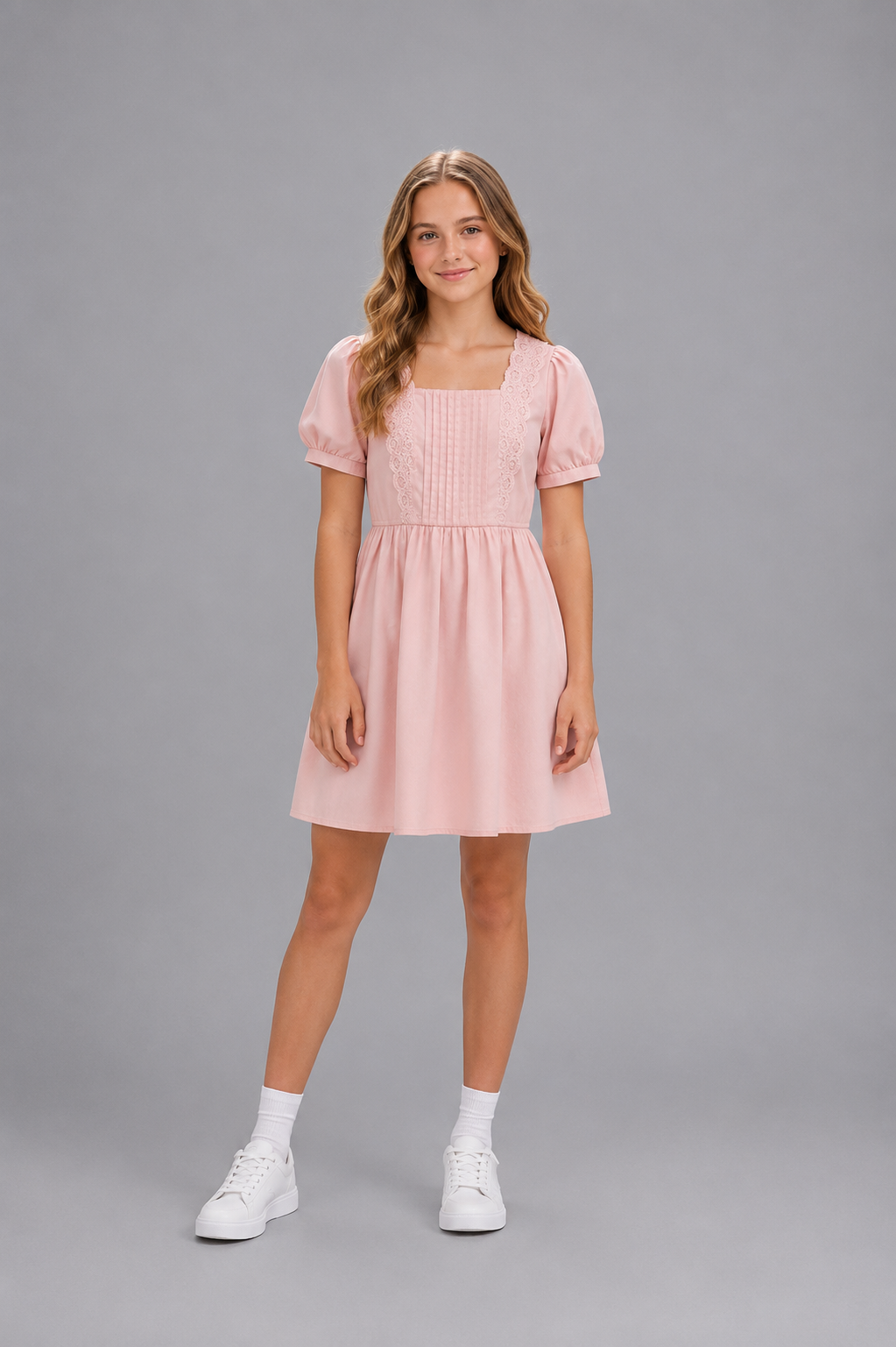 Robe enfant brodée manches courtes -Lot de 12 Pièces (Tailles 4 à 14 ans) - 52006M