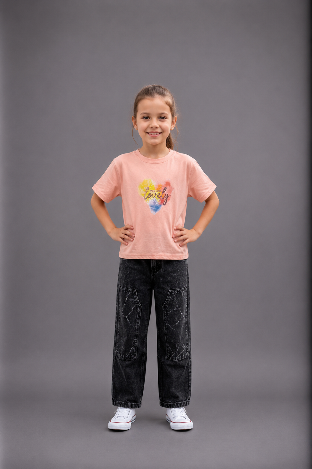 T-shirt fille imprimé cœur –  Lot de 6 Pièces (Tailles 4 à 14 ans) - 91039M