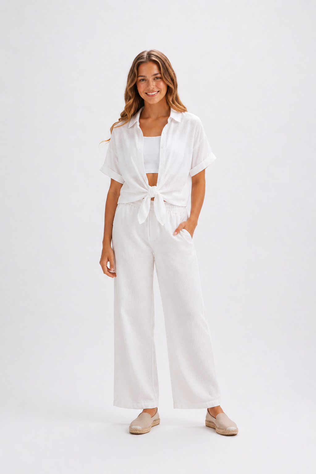 Ensemble fille 2 pièces avec chemise nouée et pantalon fluide– Lot de 12 Pièces (Tailles 4 à 14 ans) - 91011M