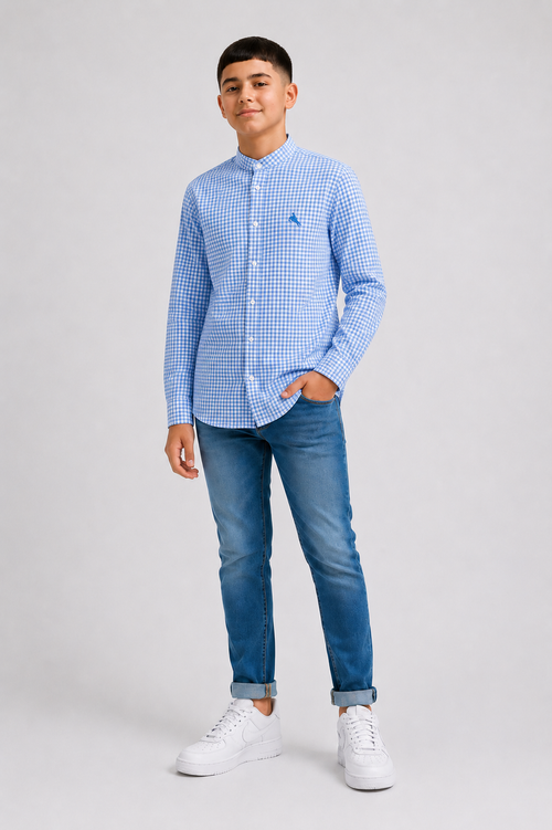 Chemise garçon manches longues à rayures avec col officier – Lot de 12 Pièces (Tailles 4 à 14 ans) - 90083M