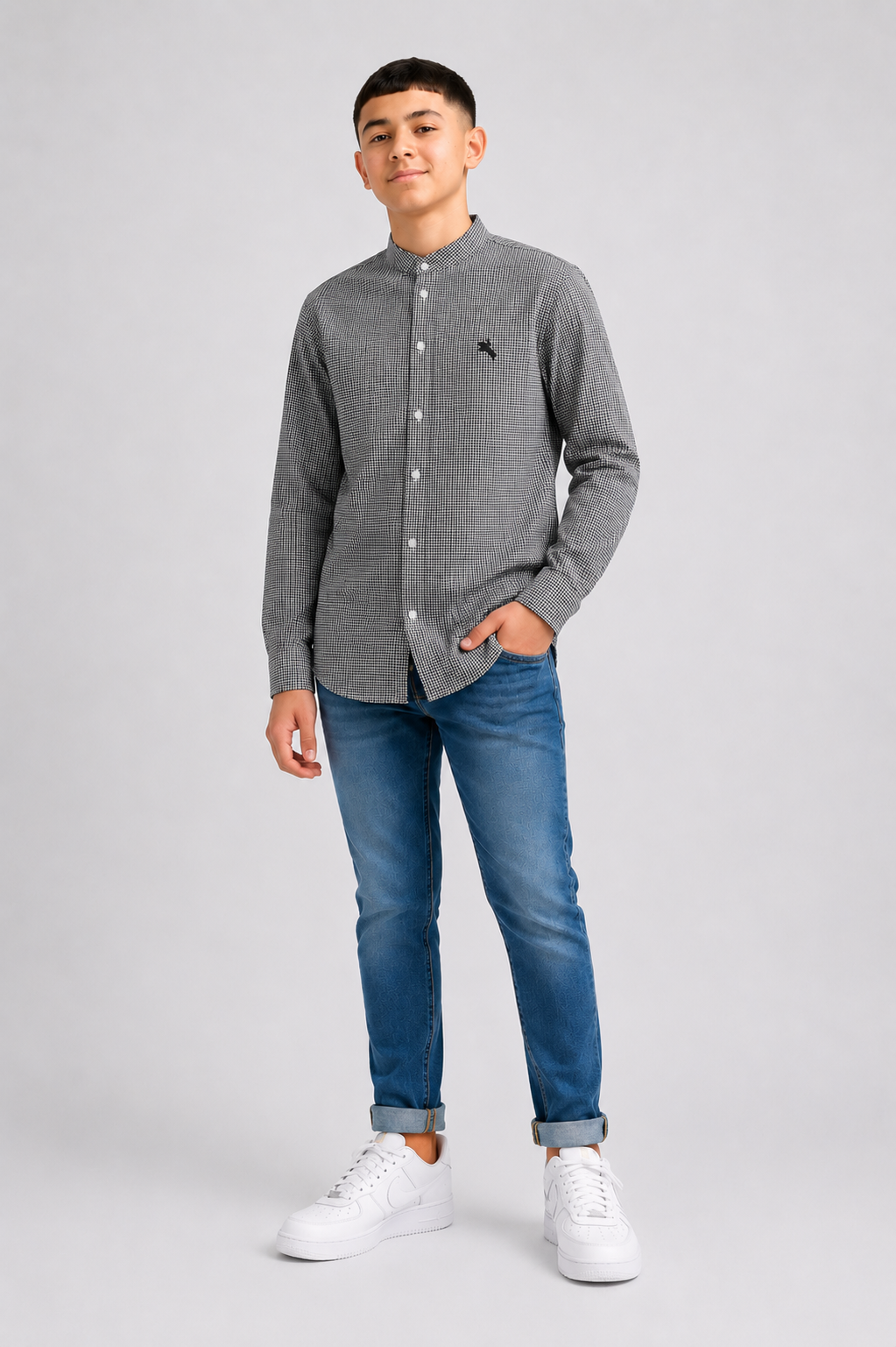 Chemise garçon manches longues à rayures avec col officier – Lot de 12 Pièces (Tailles 4 à 14 ans) - 90083M
