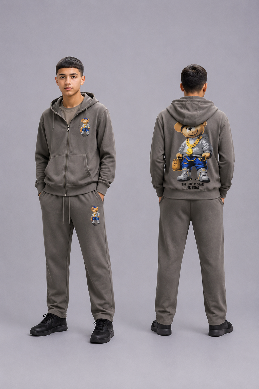 Ensemble garçon jogging imprimé – Veste zippée capuche + pantalon –  Lot de 12 Pièces (Tailles 4 à 14 ans) - 50011M