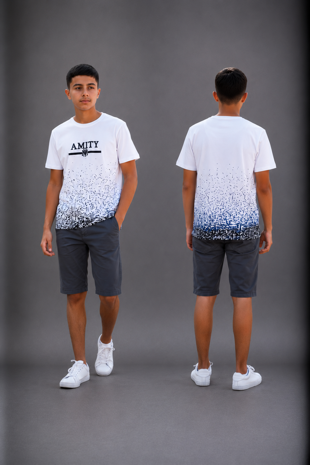 T-shirt garçon imprimé AMITY avec effet dégradé graphique – Vente en gros lot de 6 - 29156M