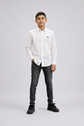 Chemise garçon manches longues unie avec col classique et logo – Lot de 12 Pièces (Tailles 4 à 14 ans) - 90079M