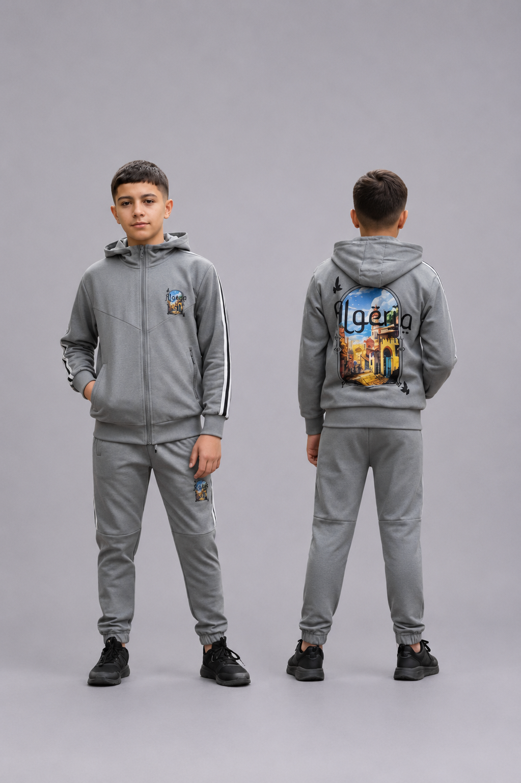 Ensemble jogging enfant zip imprimé / Lot de 12 Pièces (Tailles 4 à 14 ans) - 50016M